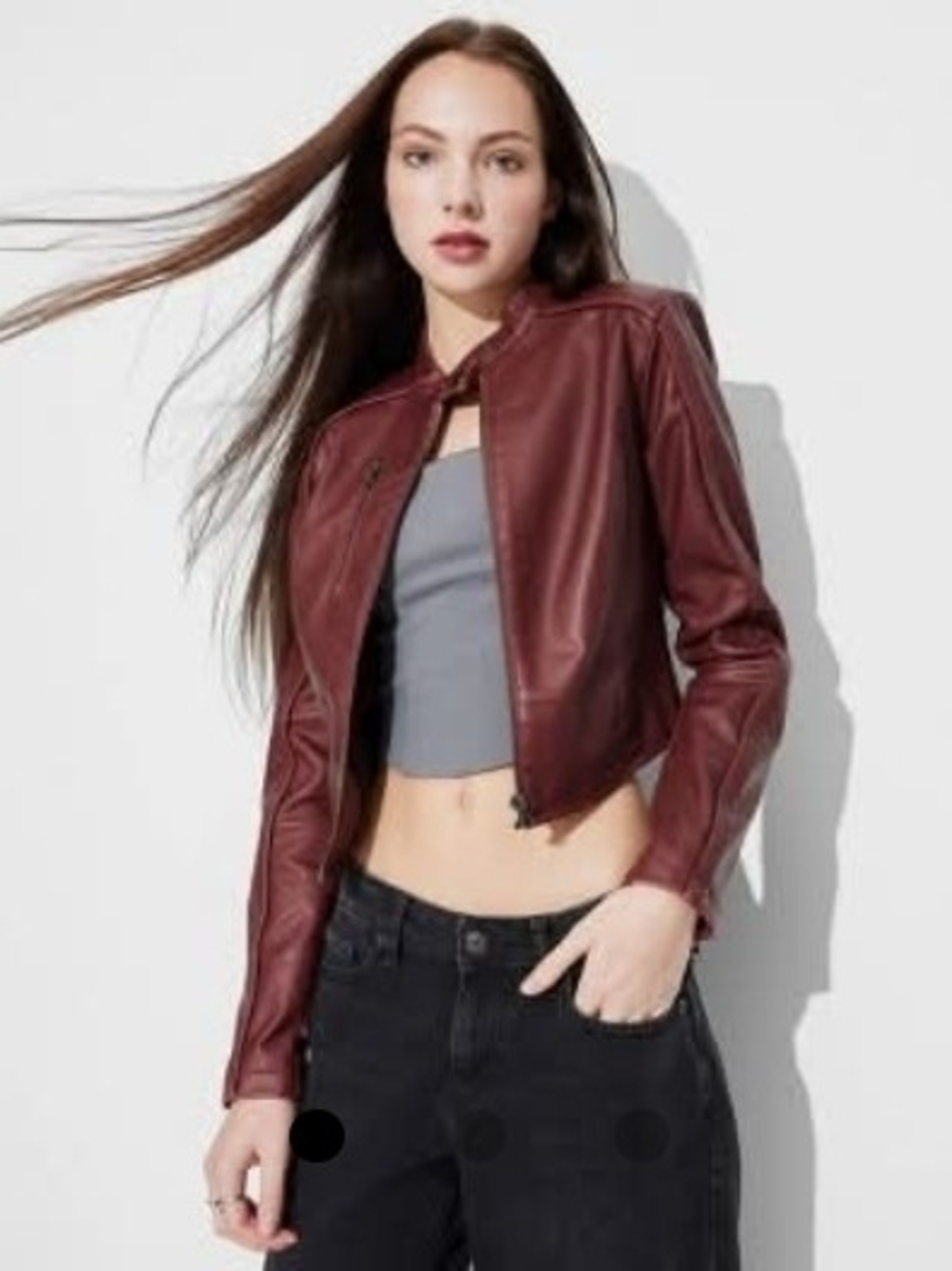 Wild Fable Women's Burgundy Faux Leather Moto Jacket